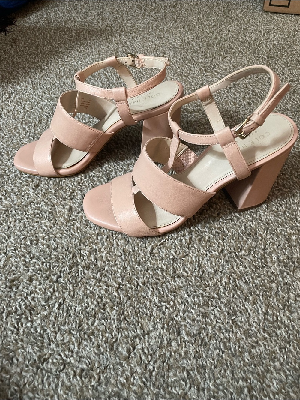 Cole Haan Blush Pink Sexy Block Heel Sandal Strappy Leather Size 5 US Women’s